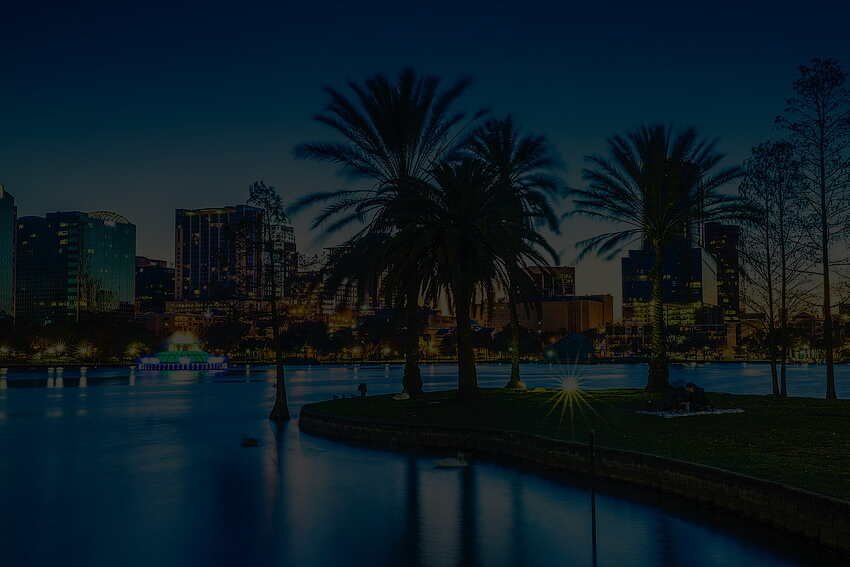 Florida palms and water at dusk